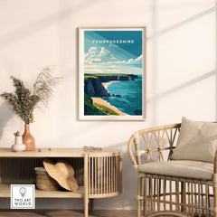 Pembrokeshire Print Wales showcasing vibrant coastal landscape and stunning scenery in a stylish home setting.