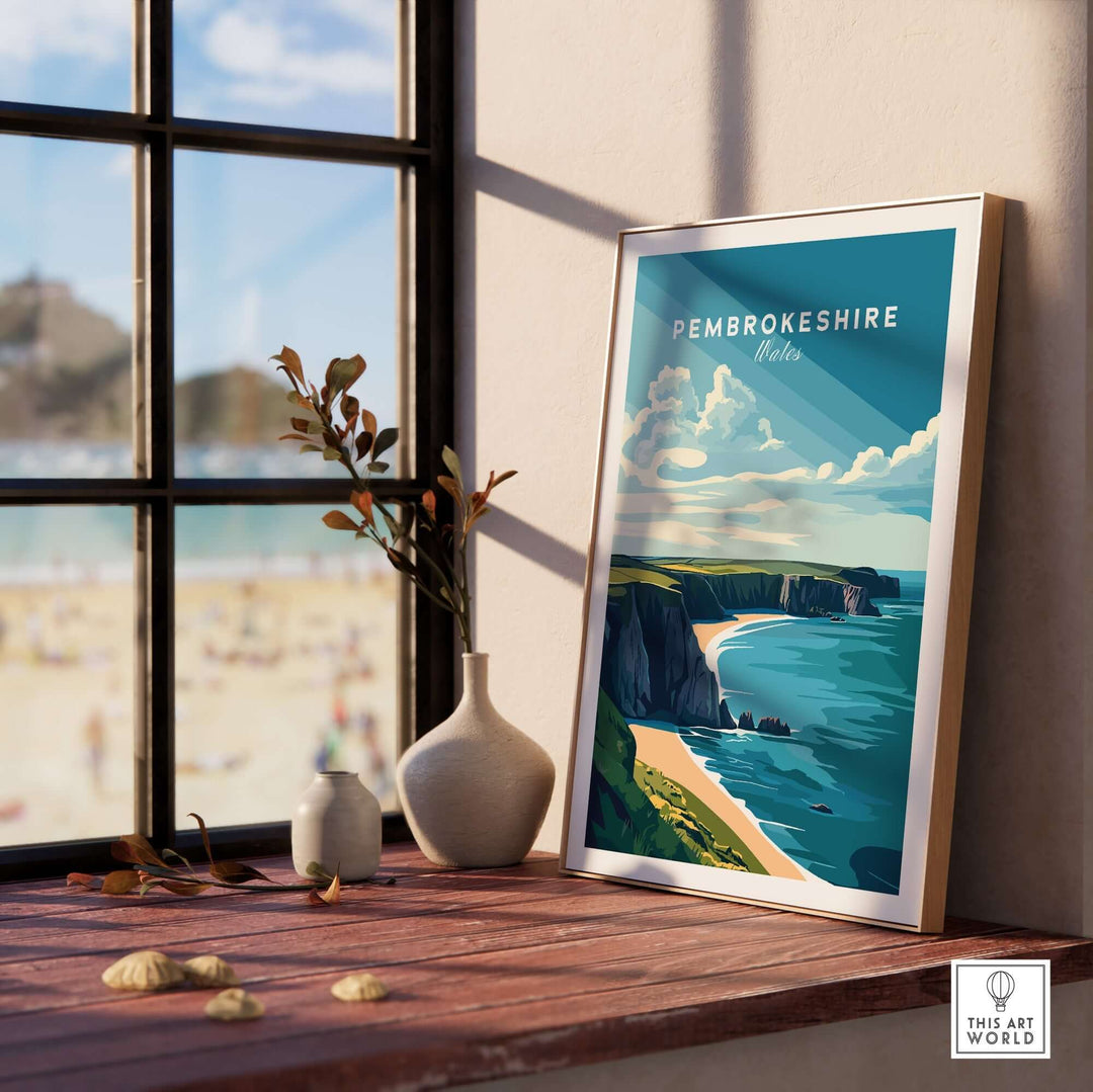 Pembrokeshire Print showcasing vibrant coastal scenery and stunning landscapes, perfect for nature lovers and decor enthusiasts.