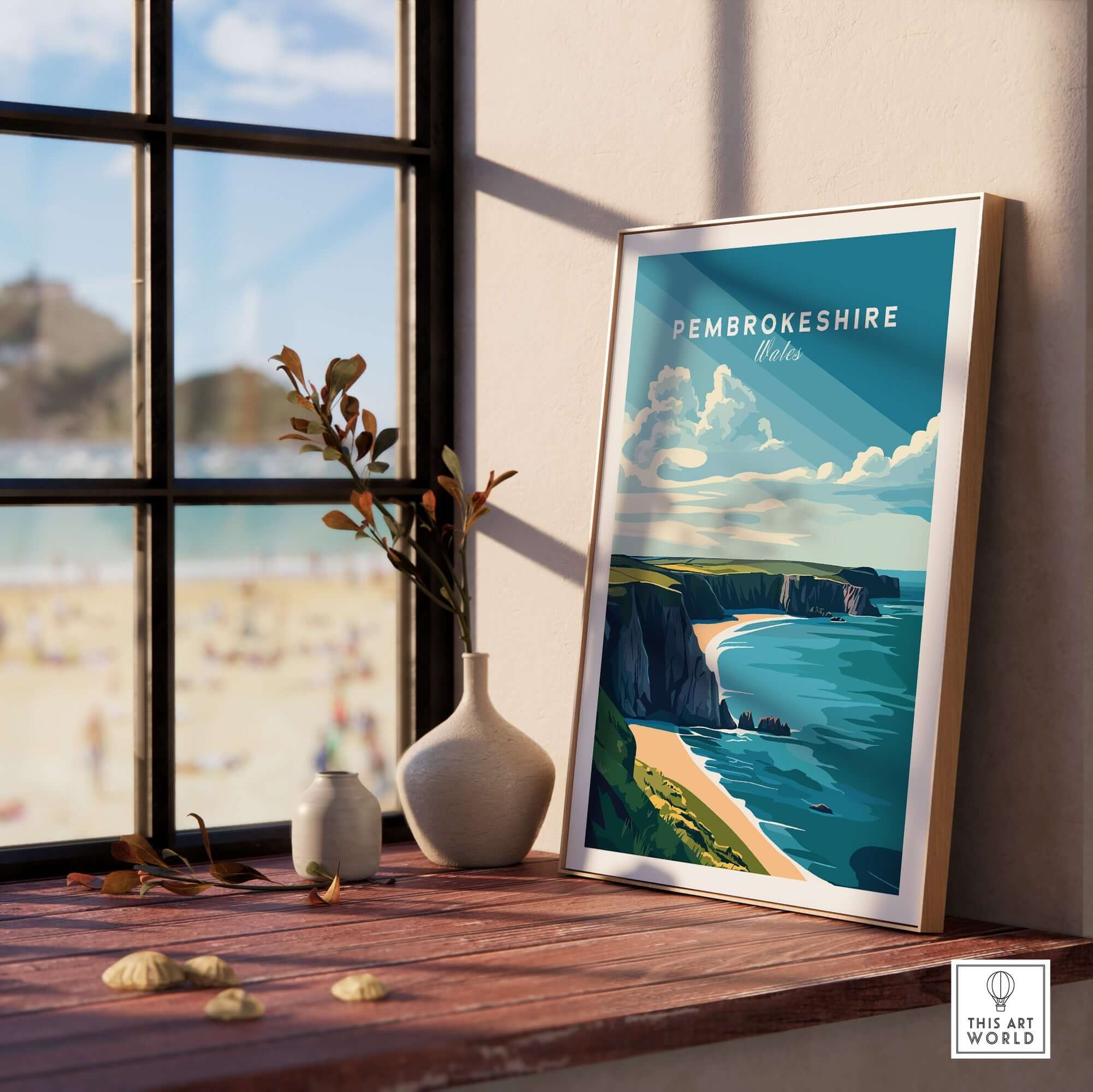 Pembrokeshire Print Wales showcasing the stunning coastline and vibrant colors, perfect for nature lovers.