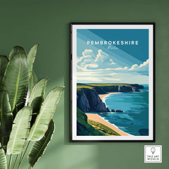 Pembrokeshire Print Wales showcasing a stunning coastal landscape with vibrant colors and beautiful scenery.
