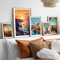 Pembrokeshire Wales Wall Art showcasing vibrant sunset colors and coastal landscapes framed in modern decor.