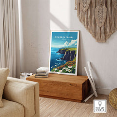 Pembrokeshire Wall Art featuring the stunning coast of Wales in a cozy home setting.