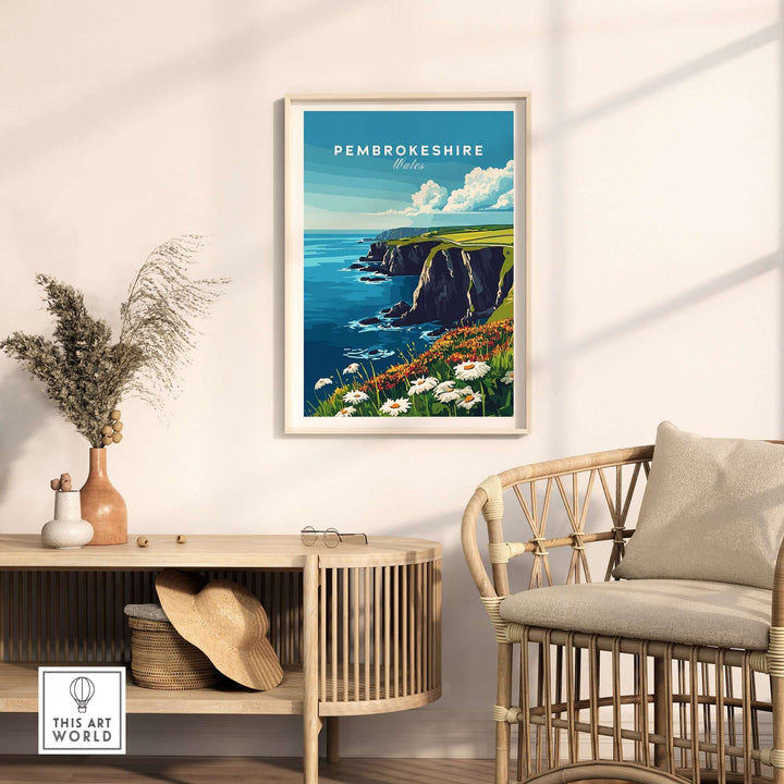 Pembrokeshire wall art showcasing a coastal landscape with vibrant colors, perfect for home decor and nature lovers.