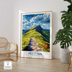 Pen Y Fan Poster Brecon Beacons Wales displayed in a stylish living room with modern decor.