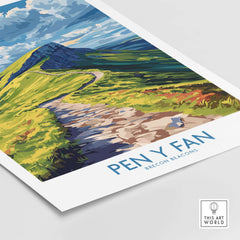 Pen Y Fan Poster Brecon Beacons Wales showcasing a vibrant landscape and scenic path in the stunning Brecon Beacons.