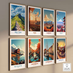 Pen Y Fan Poster Brecon Beacons Wales displayed among travel posters of iconic cities.