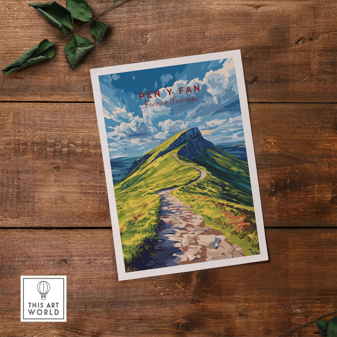 Pen Y Fan print showcasing the Brecon Beacons in Wales, featuring vibrant colors and scenic mountain paths.