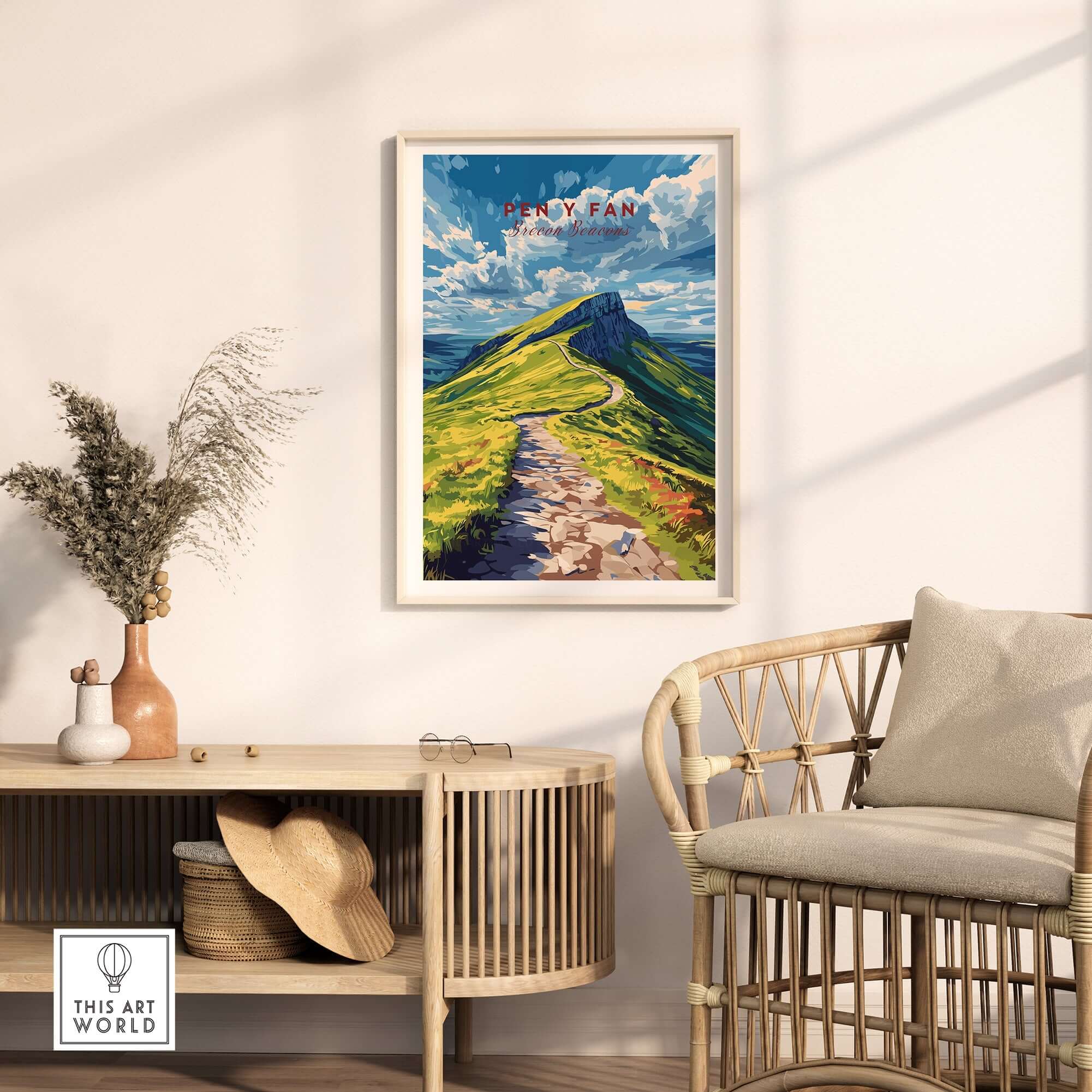 Pen Y Fan Print Brecon Beacons Wales framed in stylish interior decor, showcasing the stunning landscape.