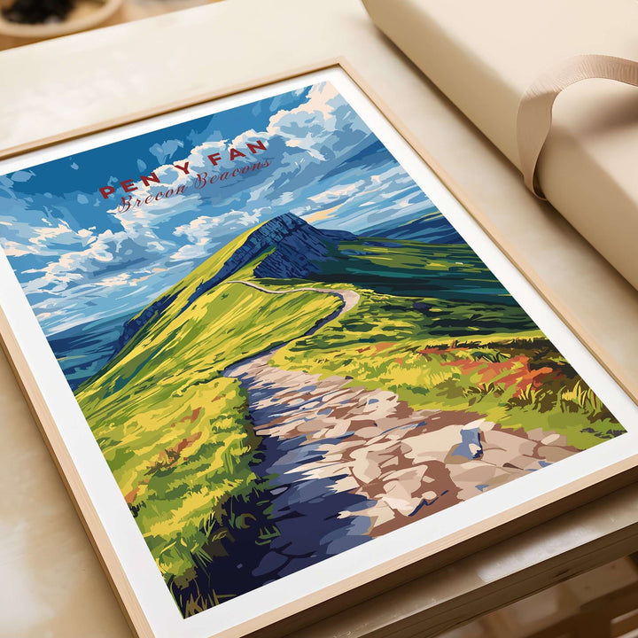 Pen Y Fan print showcasing the scenic Brecon Beacons in Wales, featuring vibrant colors and a winding pathway.