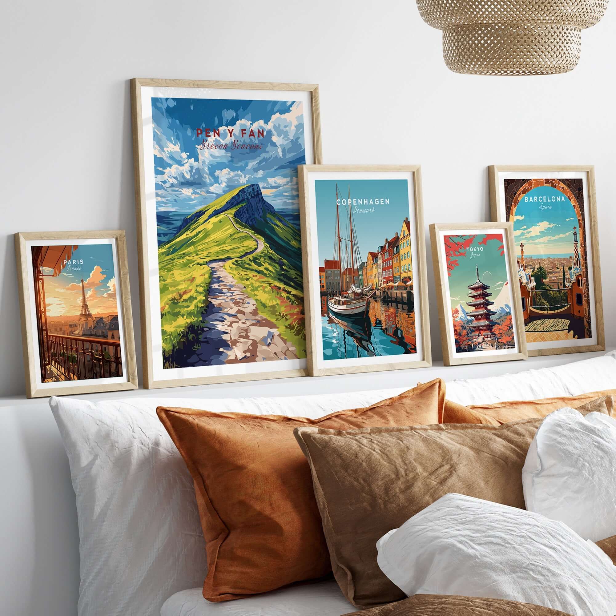Pen Y Fan Print Brecon Beacons Wales displayed among other city prints on a stylish wall.