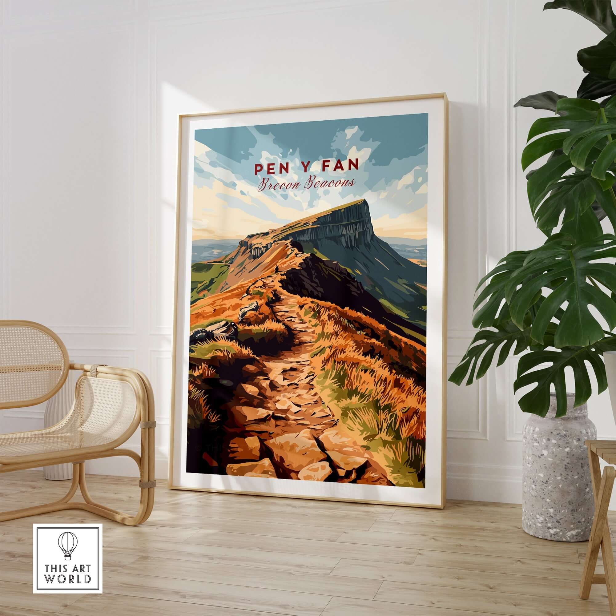 Pen Y Fan Travel Print Wales showcasing stunning landscapes of the Brecon Beacons in a stylish frame.