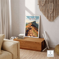 Pen Y Fan Travel Print Wales displayed in a cozy interior setting, capturing the beauty of the Brecon Beacons.