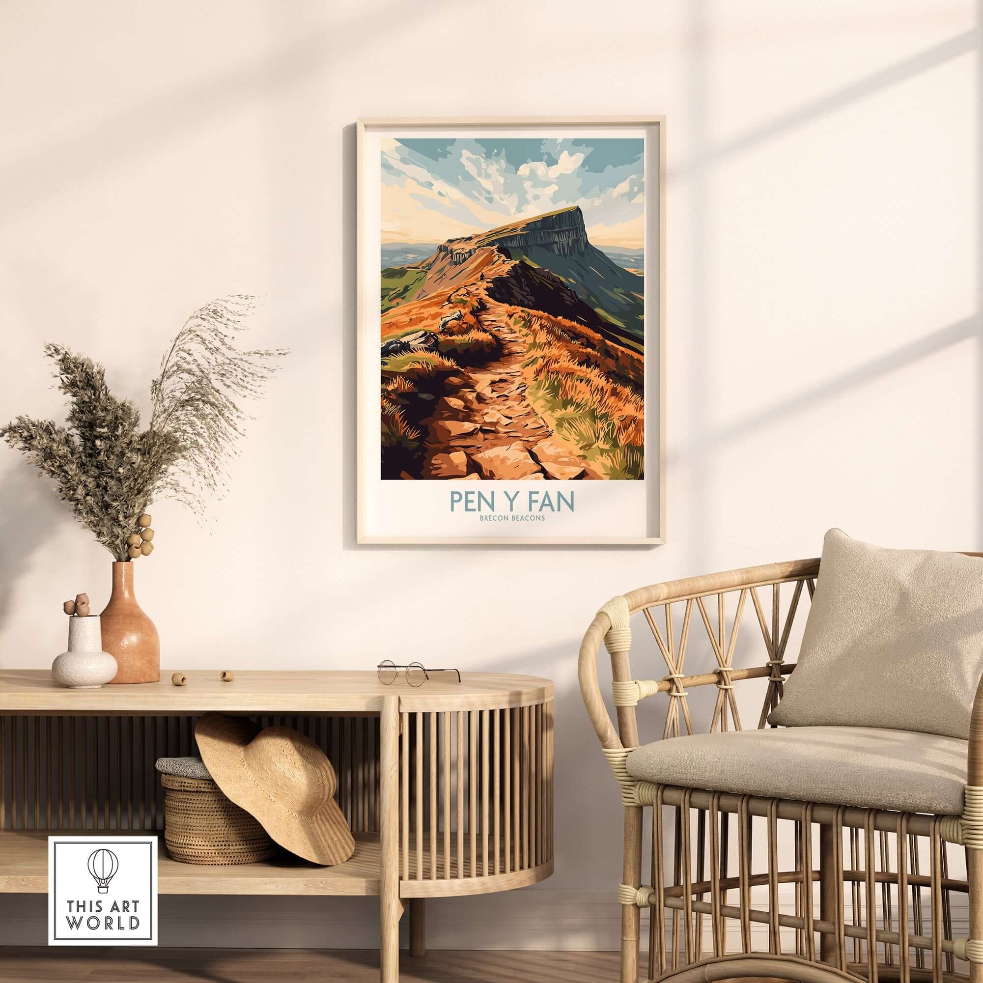 Pen Y Fan Wall Art Brecon Beacons Wales displayed in stylish home decor setting with natural light.
