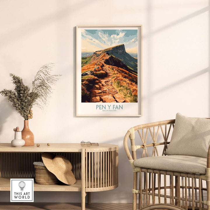 Pen Y Fan wall art displayed in a cozy interior, showcasing the Brecon Beacons landscape in Wales.