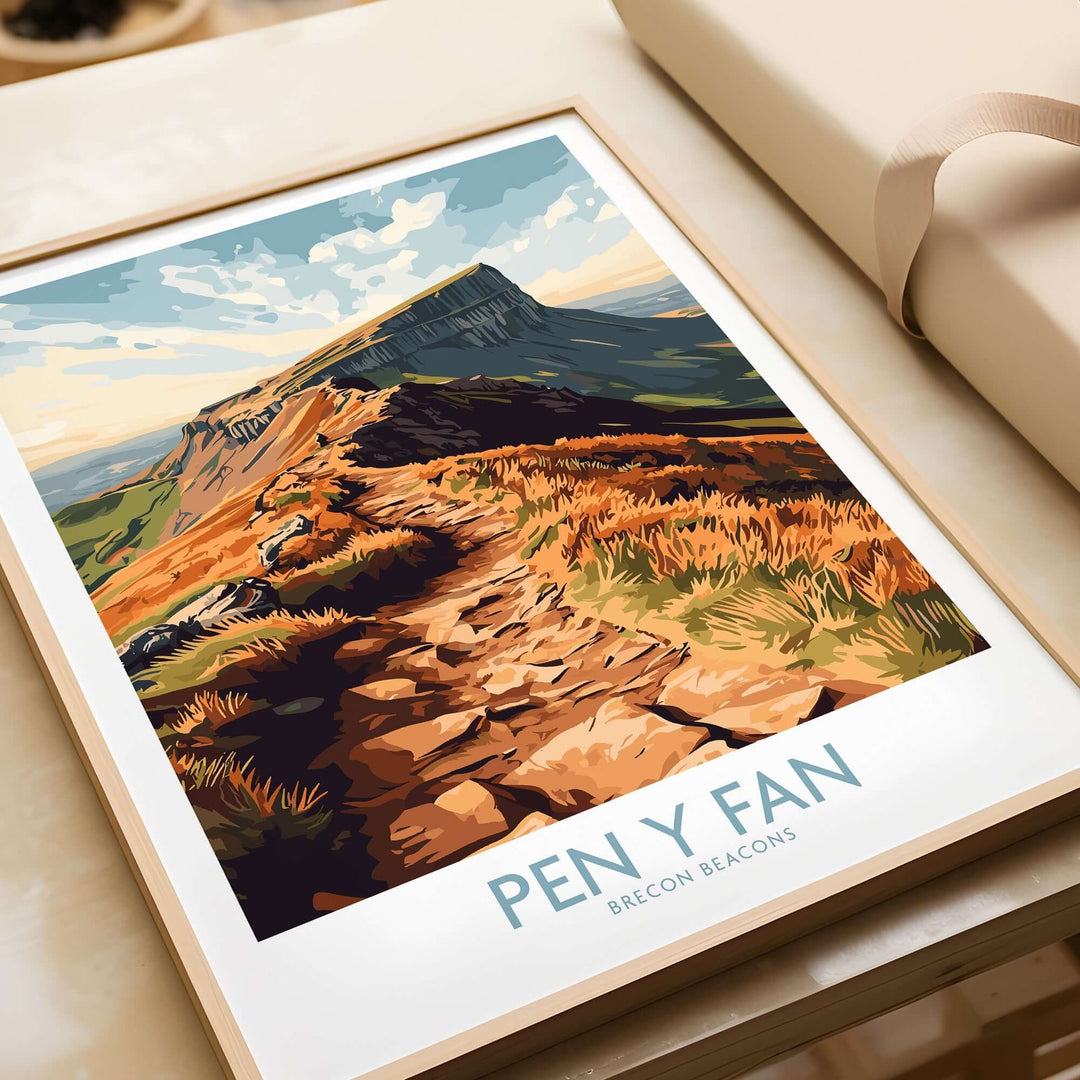 Pen Y Fan wall art print showcasing the scenic Brecon Beacons landscape in vibrant colors. Perfect for home decor.