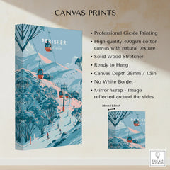 Perisher Australia Gondola Travel Poster — canvas print stretched cotton canvas details