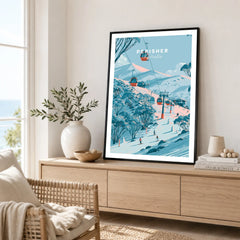 Perisher Australia Gondola Travel Poster — framed artwork living room lifestyle setting