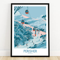 Perisher Australia Ski Resort Wall Art — art print in black frame on wooden floor