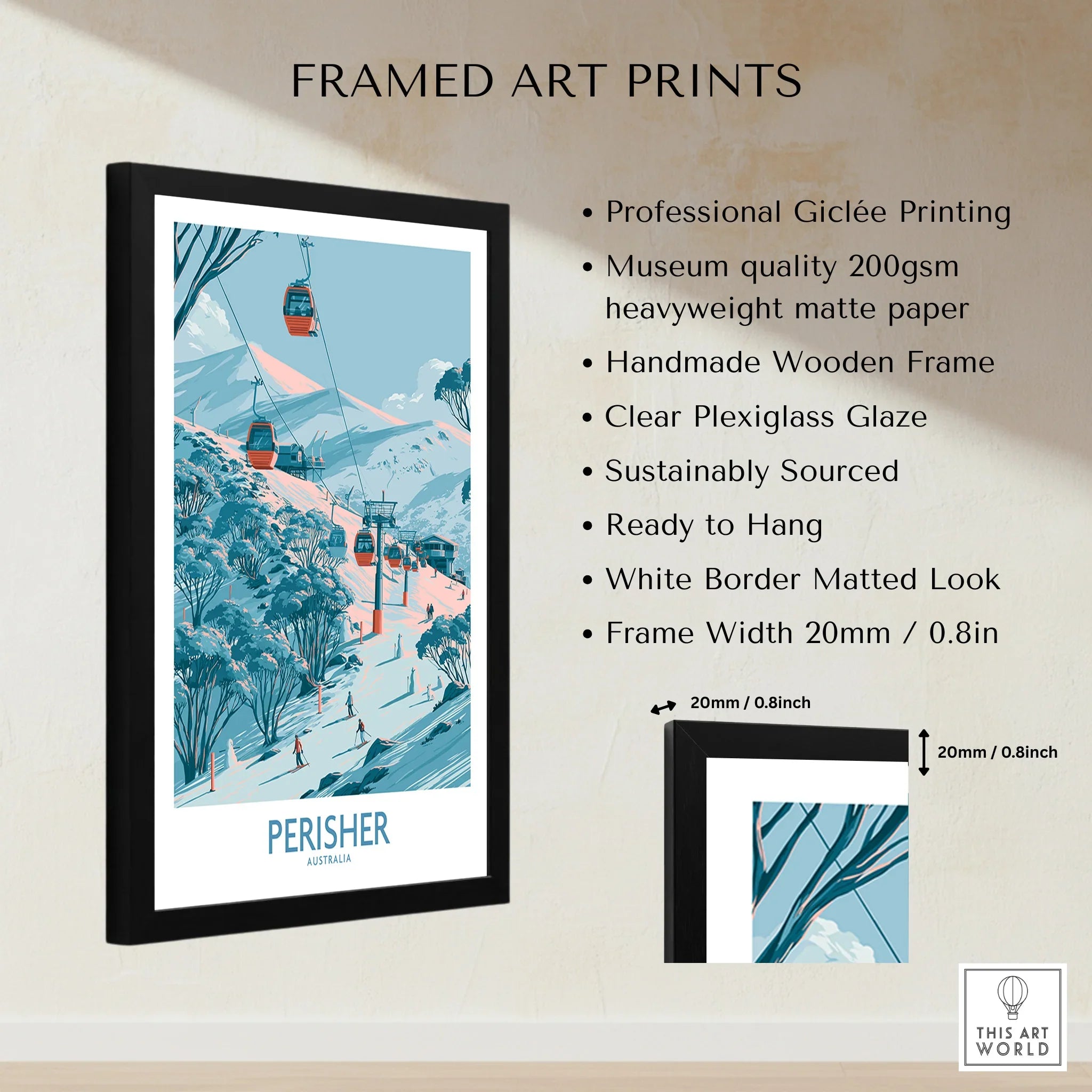 Perisher Australia Ski Resort Wall Art — framed print details measurements quality details