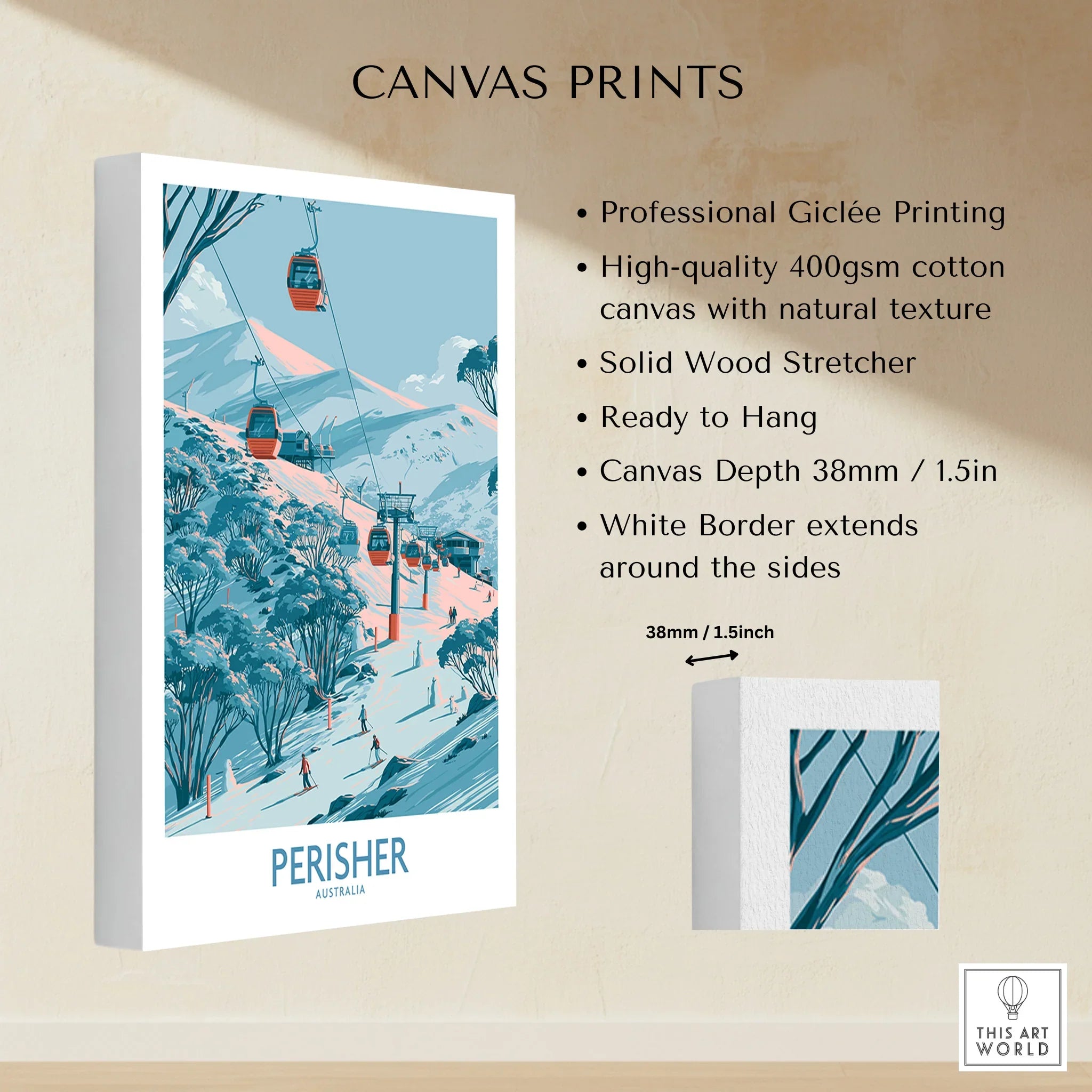 Perisher Australia Ski Resort Wall Art — canvas print stretched cotton canvas details