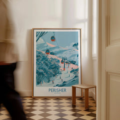 Perisher Australia Ski Resort Wall Art — framed canvas on floor man walking past