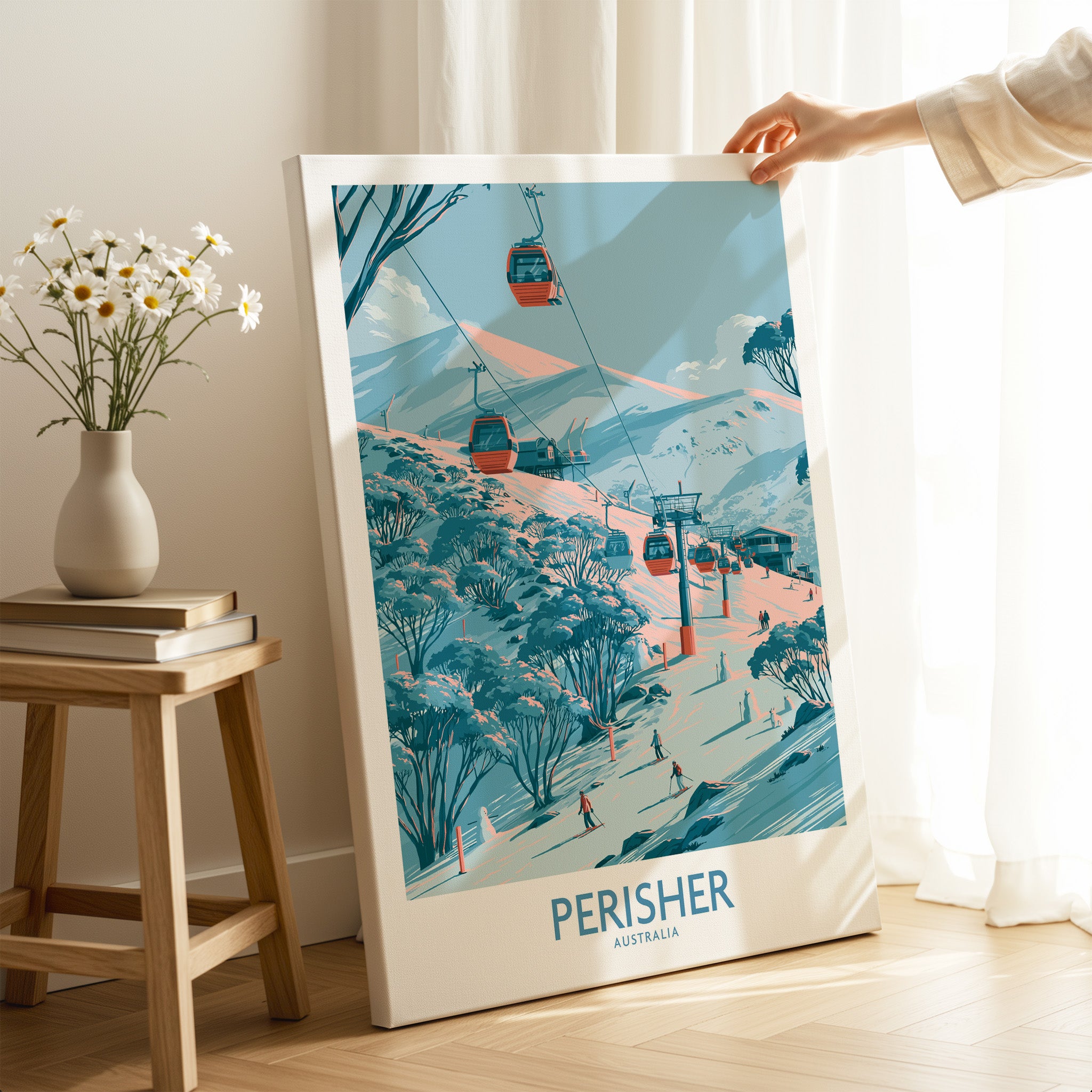 Perisher Australia Ski Resort Wall Art — canvas print mirror edge hand holding room setting