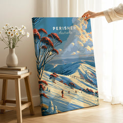 Perisher Australia Snow Gums Travel Poster — canvas print mirror edge hand holding room setting