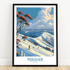 Perisher Australia Slopes Wall Art — art print in black frame on wooden floor