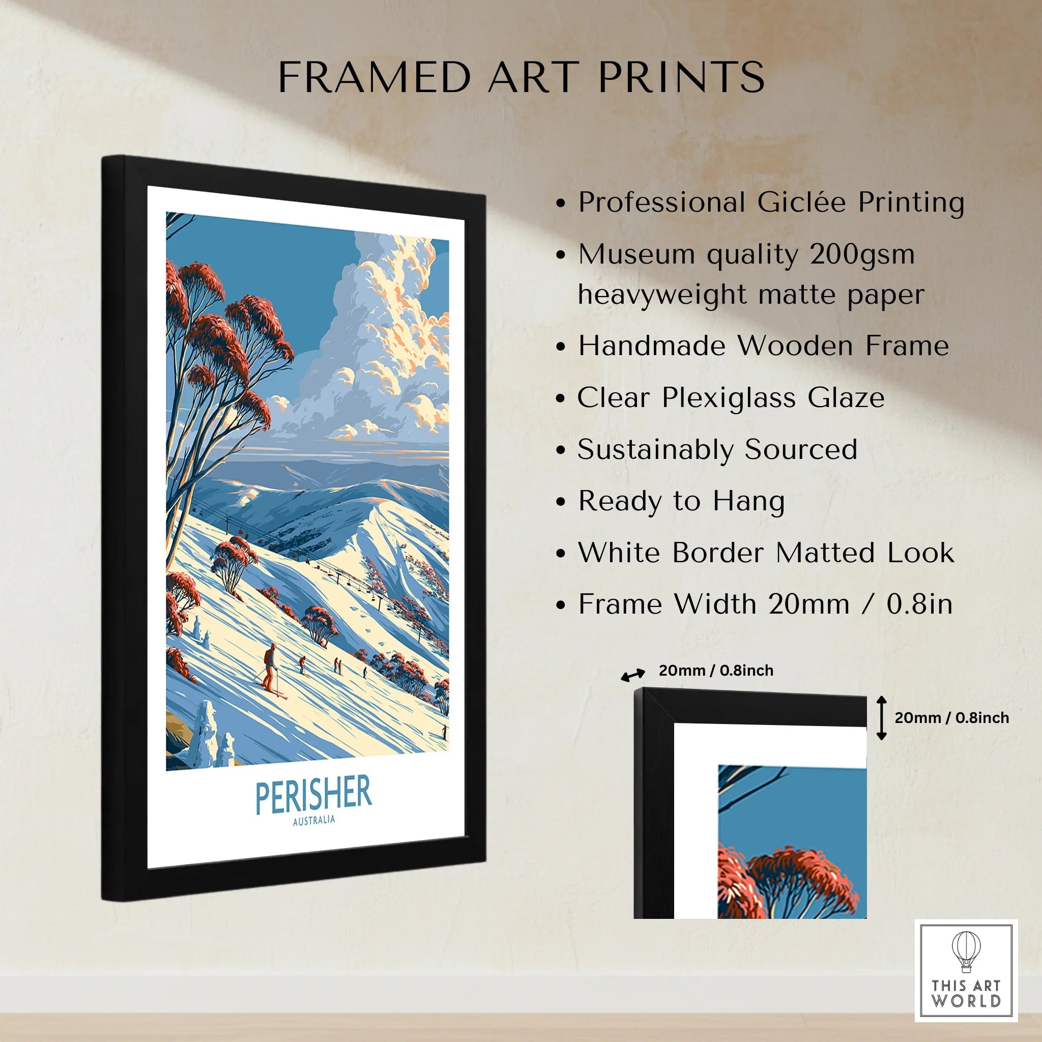 Perisher Australia Slopes Wall Art — framed print details measurements quality details