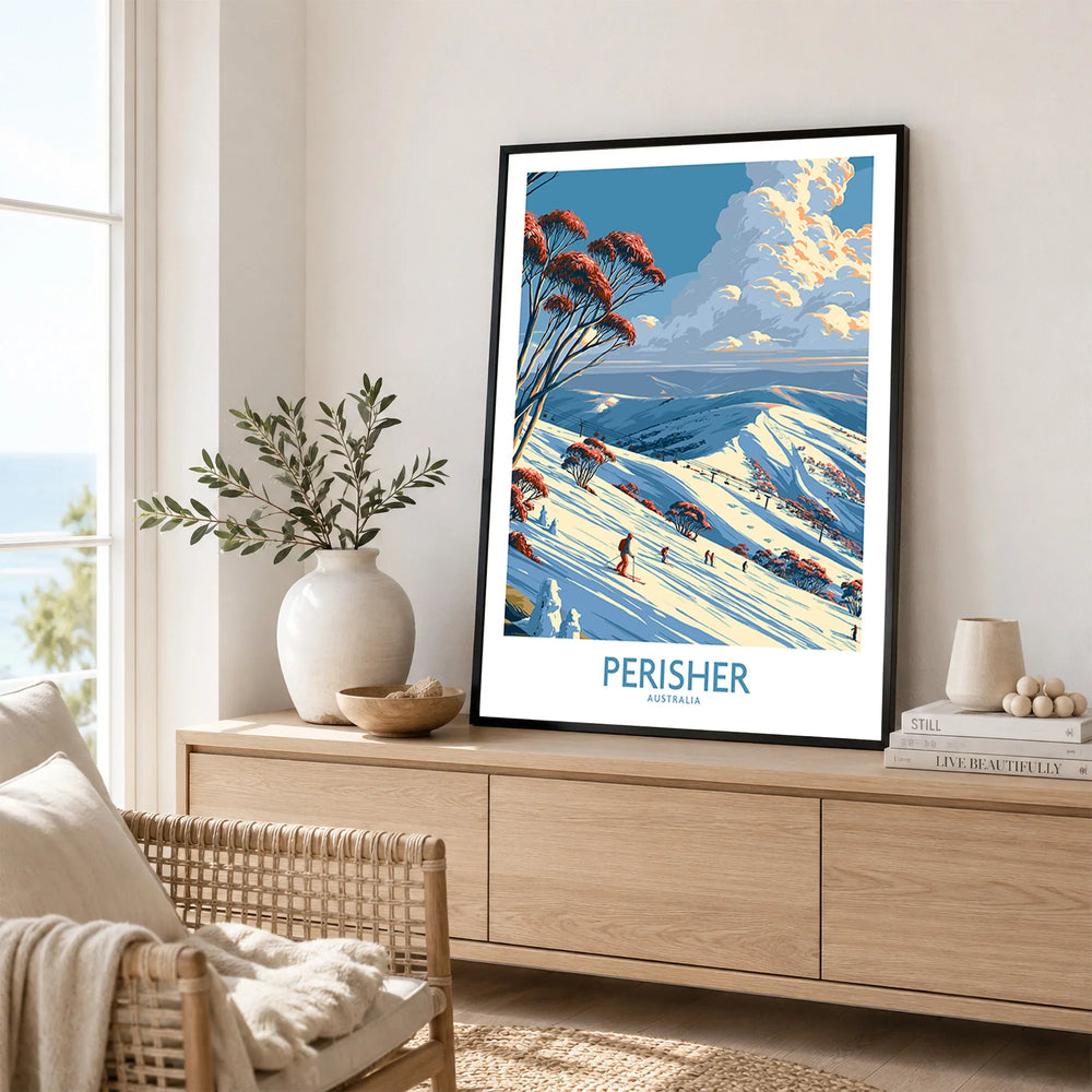 Perisher Australia Slopes Wall Art — framed artwork living room lifestyle setting