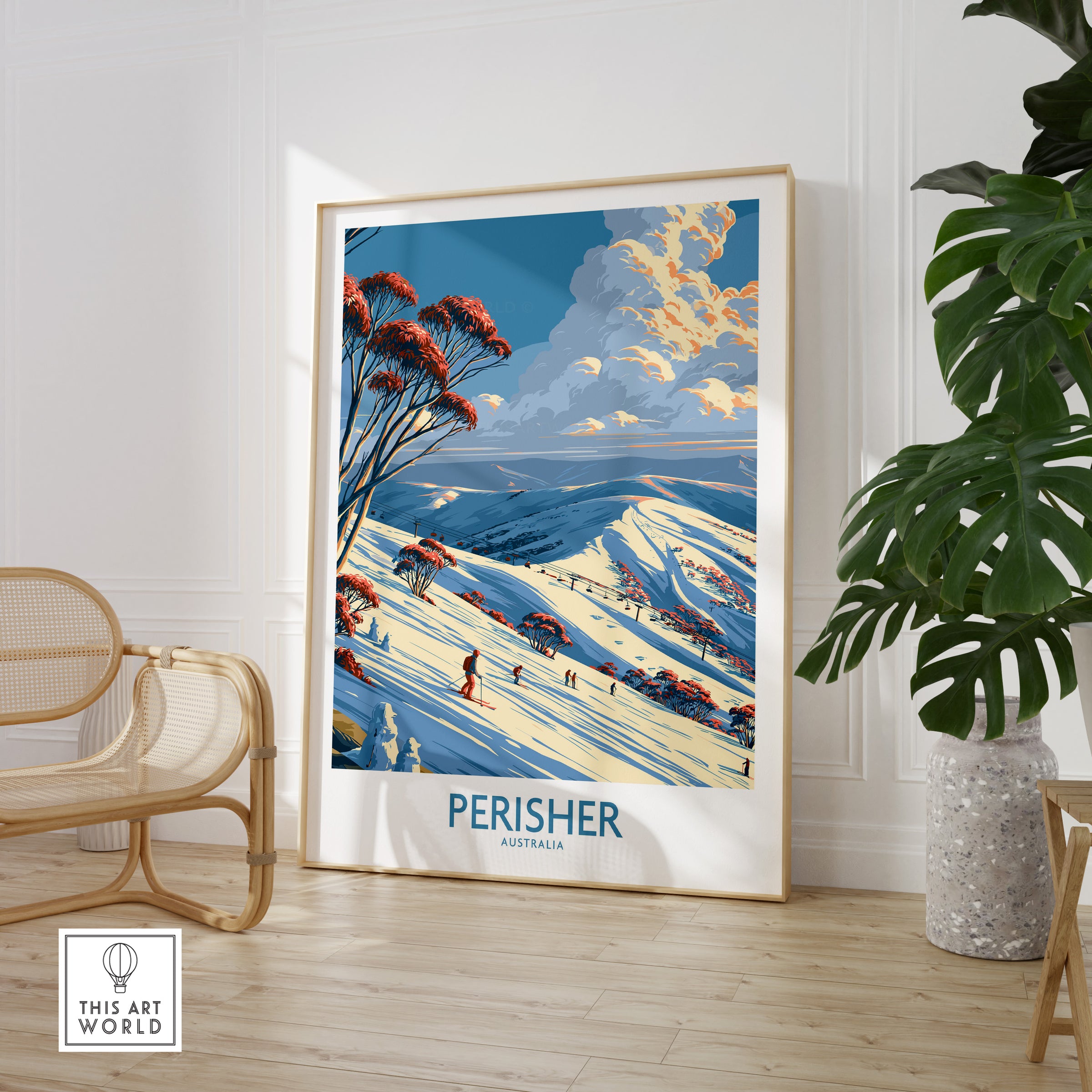 Perisher Australia Slopes Wall Art — large framed print room setting chair plant