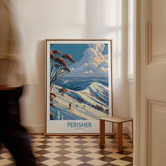 Perisher Australia Slopes Wall Art — framed canvas on floor man walking past