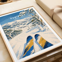 Perisher Australia Snowfields Travel Poster — framed art print closeup gift unwrapped natural frame