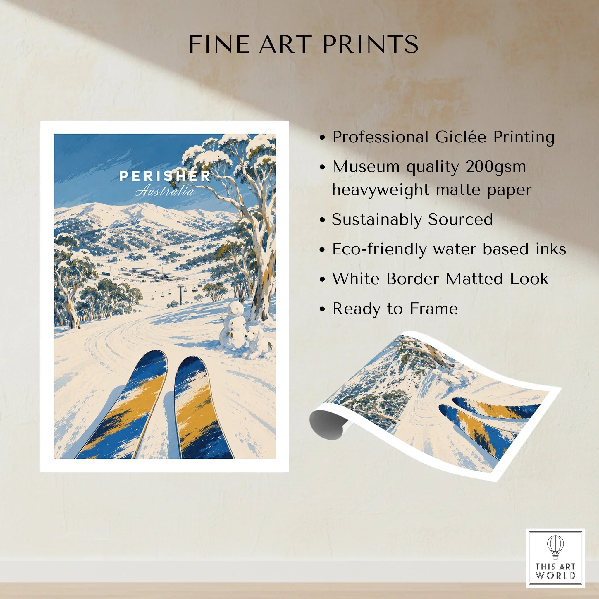 Perisher Australia Snowfields Travel Poster — fine art print unframed quality details