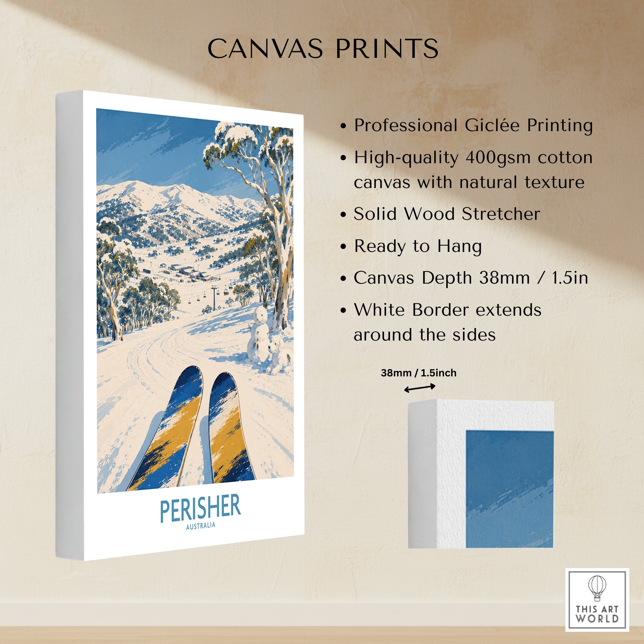Perisher Australia Ski Run Wall Art — canvas print stretched cotton canvas details
