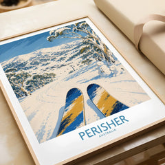 Perisher Australia Ski Run Wall Art — framed art print closeup gift unwrapped natural frame