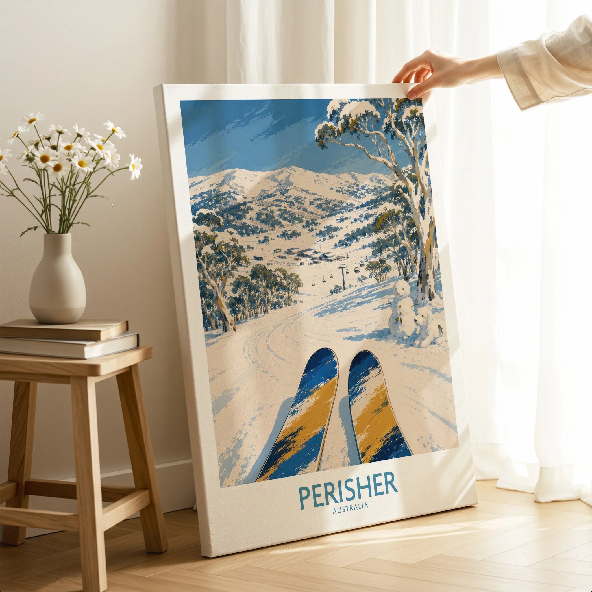 Perisher Australia Ski Run Wall Art — canvas print mirror edge hand holding room setting