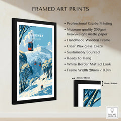 Perisher Australia Cable Car Travel Poster — framed print details measurements quality details