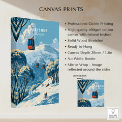 Perisher Australia Cable Car Travel Poster — canvas print stretched cotton canvas details