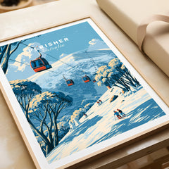Perisher Australia Cable Car Travel Poster — framed art print closeup gift unwrapped natural frame