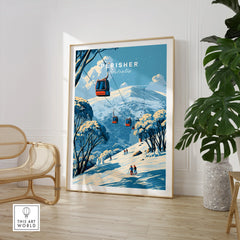 Perisher Australia Cable Car Travel Poster — large framed print room setting chair plant