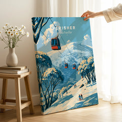 Perisher Australia Cable Car Travel Poster — canvas print mirror edge hand holding room setting