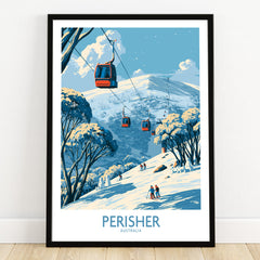 Perisher Australia Mountains Wall Art — art print in black frame on wooden floor