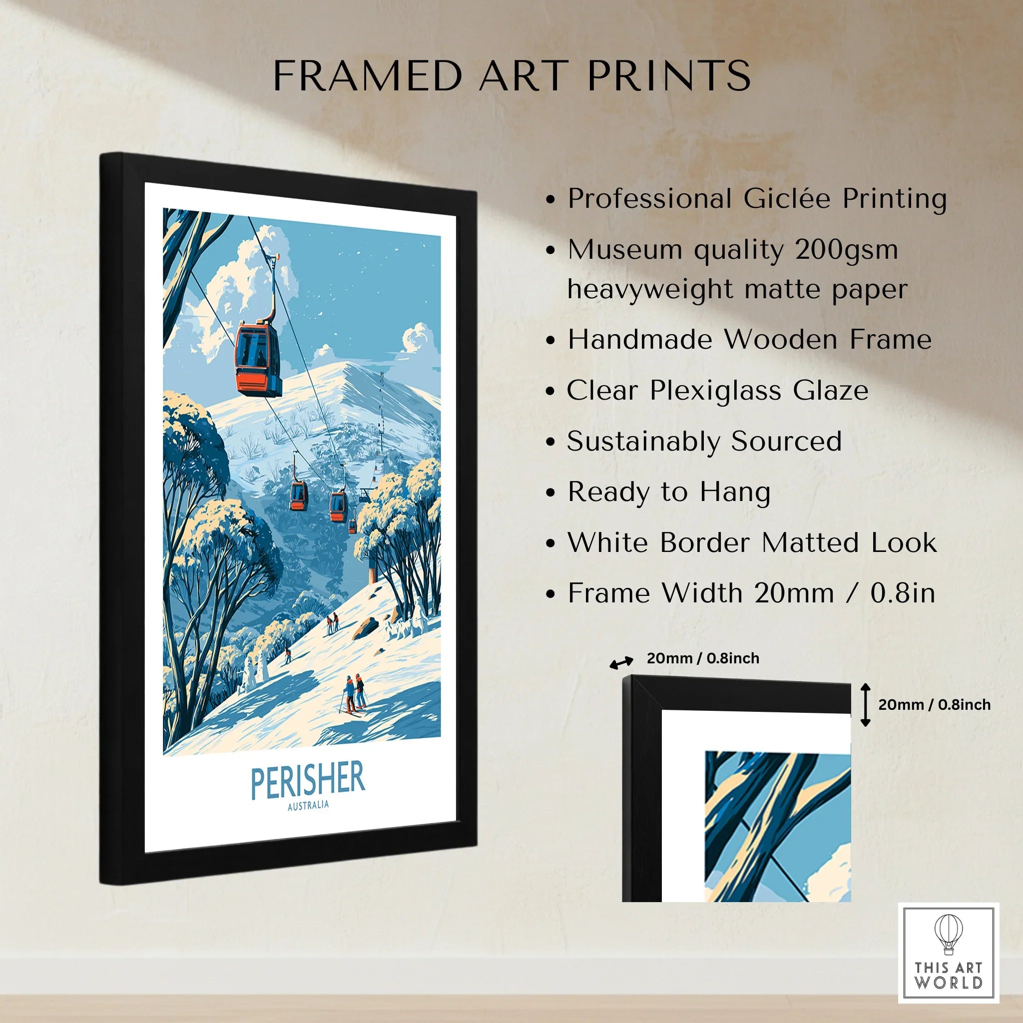 Perisher Australia Mountains Wall Art — framed print details measurements quality details