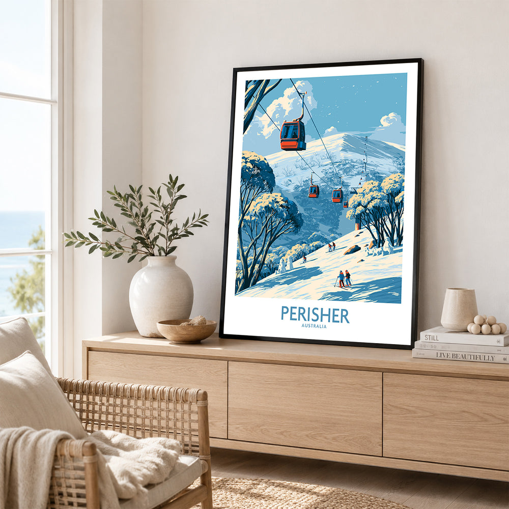 Perisher Australia Mountains Wall Art — framed artwork living room lifestyle setting