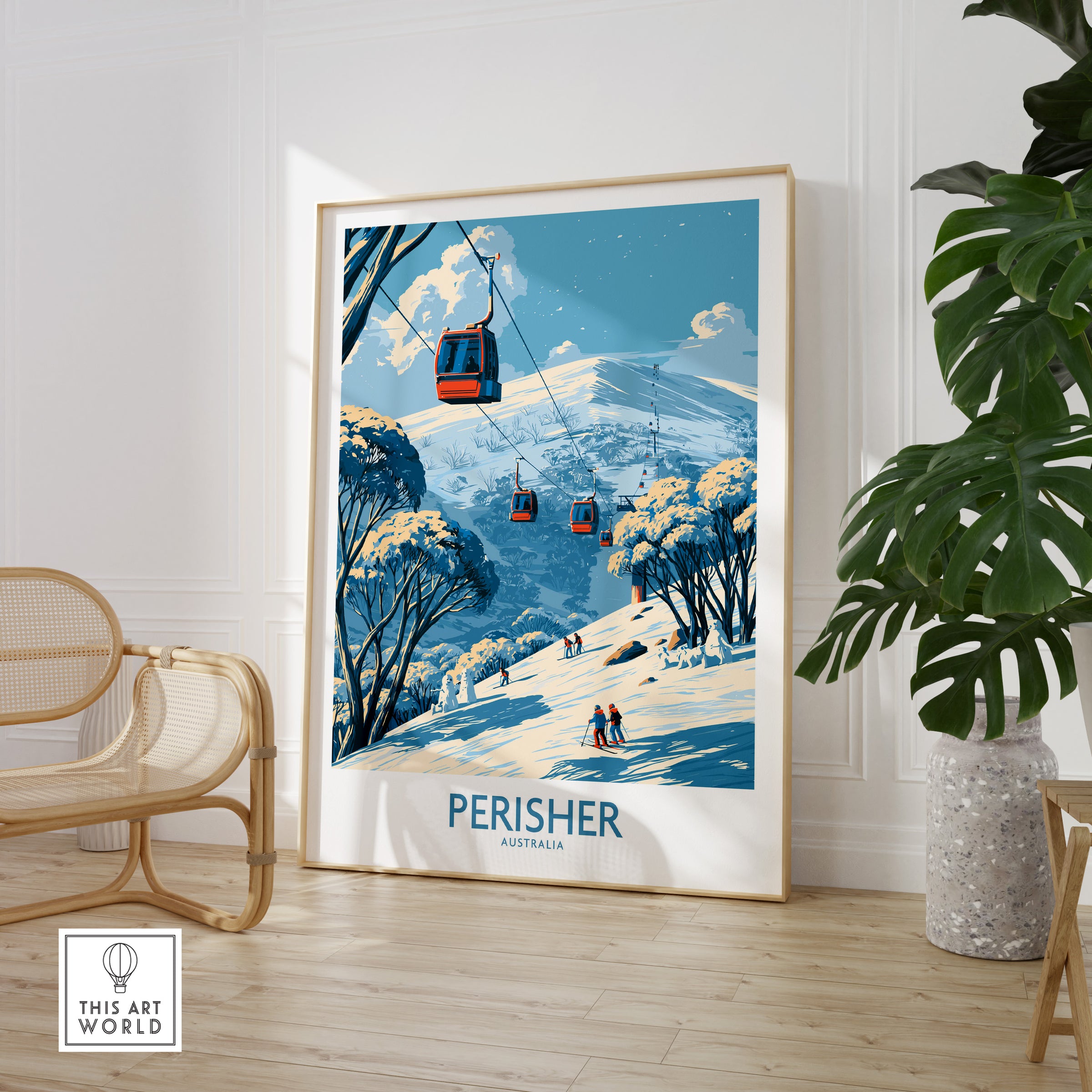 Perisher Australia Mountains Wall Art — large framed print room setting chair plant