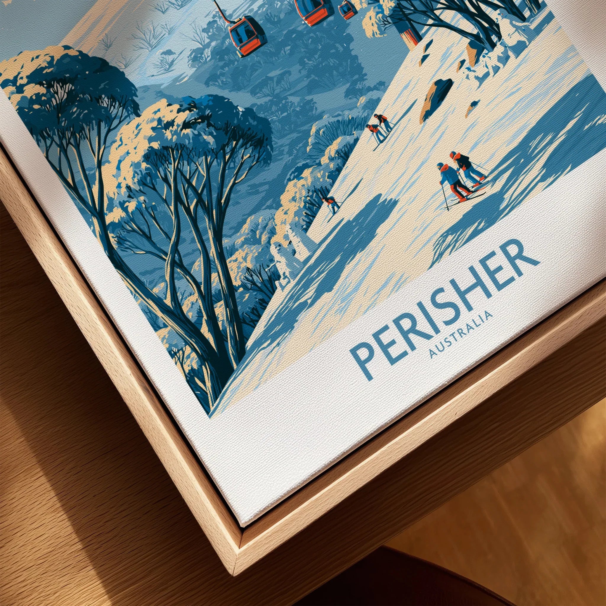 Perisher Australia Mountains Wall Art — closeup framed canvas natural wood floating frame