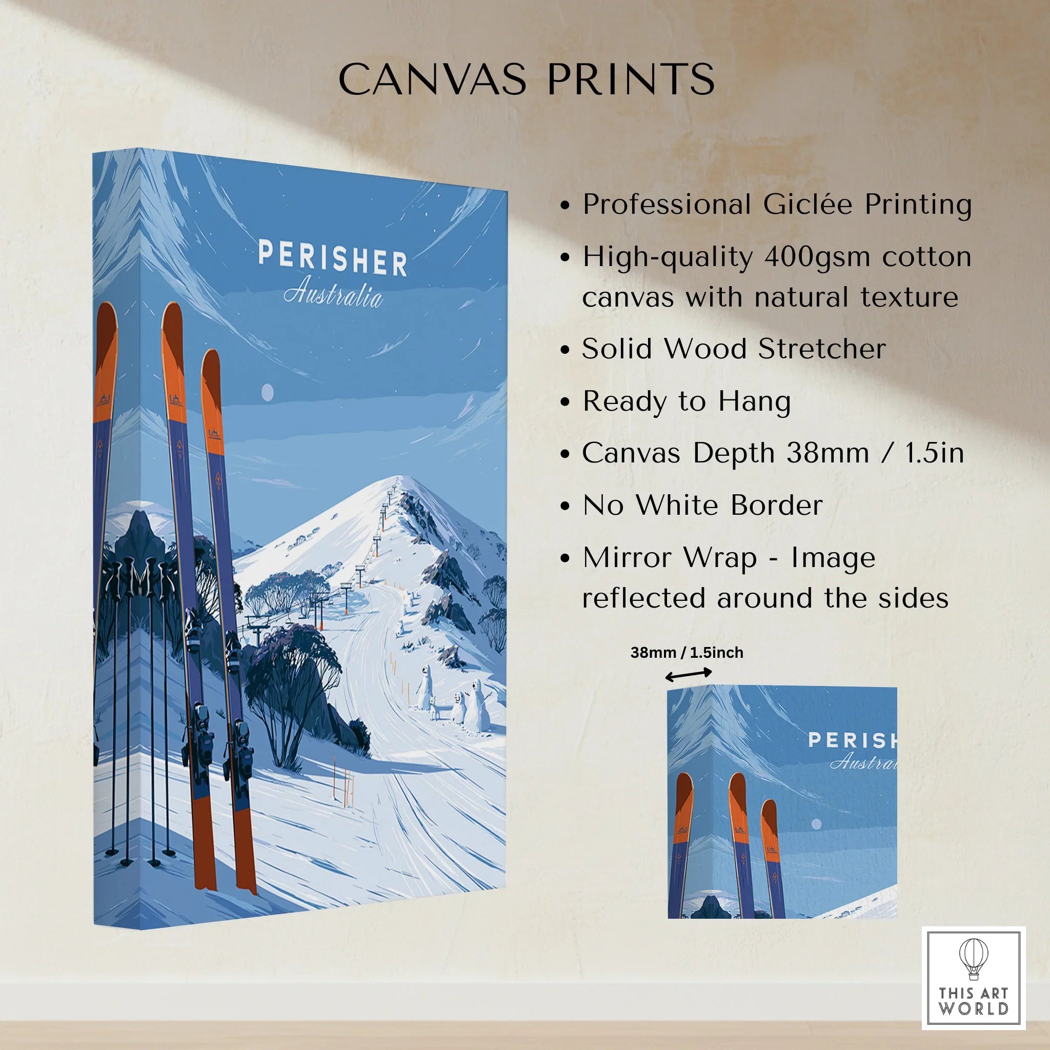 Perisher Australia Summit Travel Poster — canvas print stretched cotton canvas details