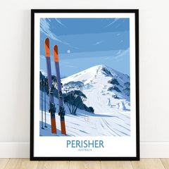 Perisher Australia Ski Slopes Wall Art — art print in black frame on wooden floor