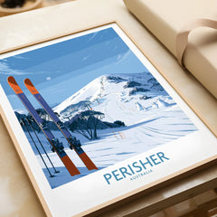 Perisher Australia Ski Slopes Wall Art — framed art print closeup gift unwrapped natural frame